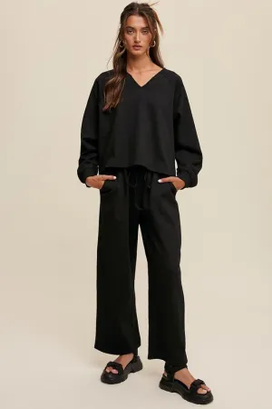 V-neck Sweatshirt and Pants Set | Black