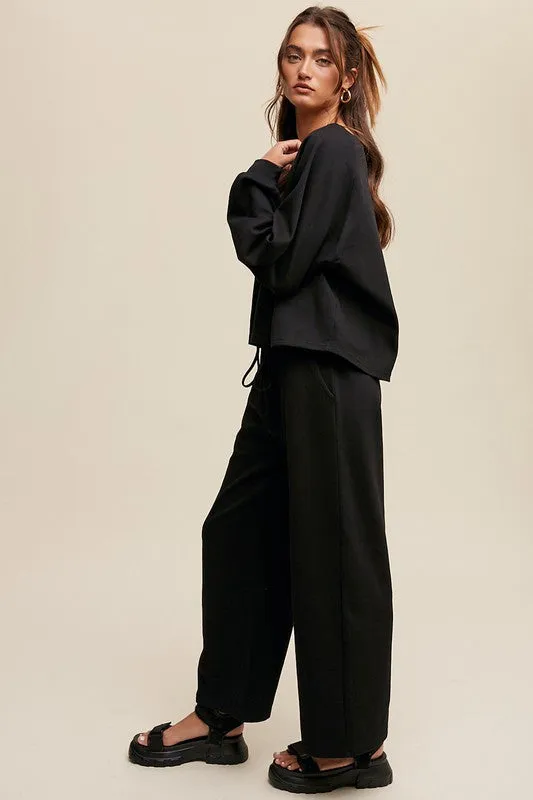 V-neck Sweatshirt and Pants Set | Black