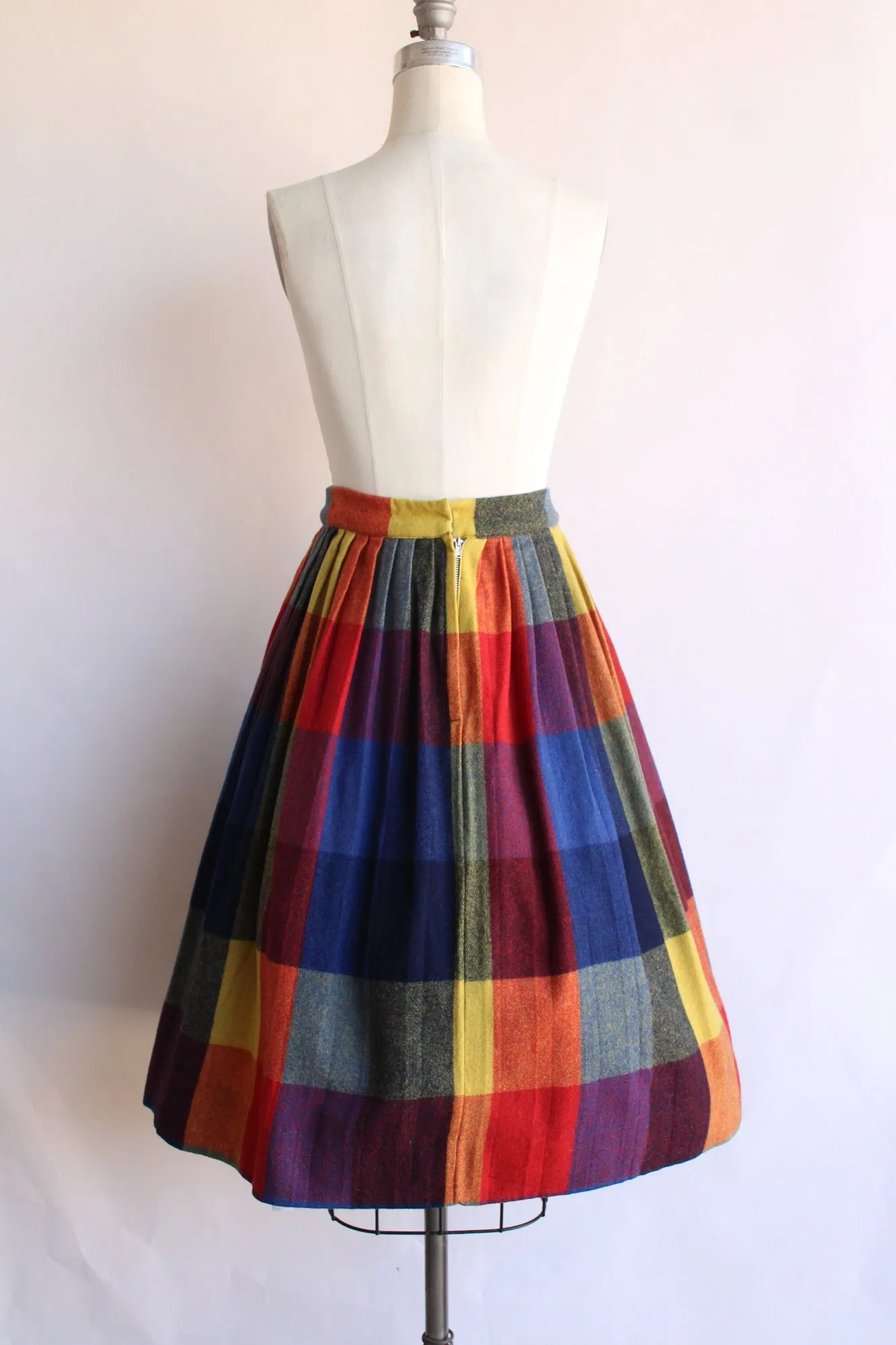 Vintage 1960s Wool Junior House Rainbow Windowpane Check Pleated Skirt