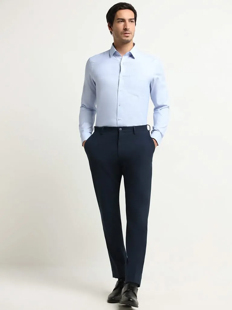 WES Formals Blue Printed Slim Fit Shirt