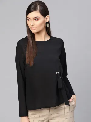 Women Black Front Tie Top