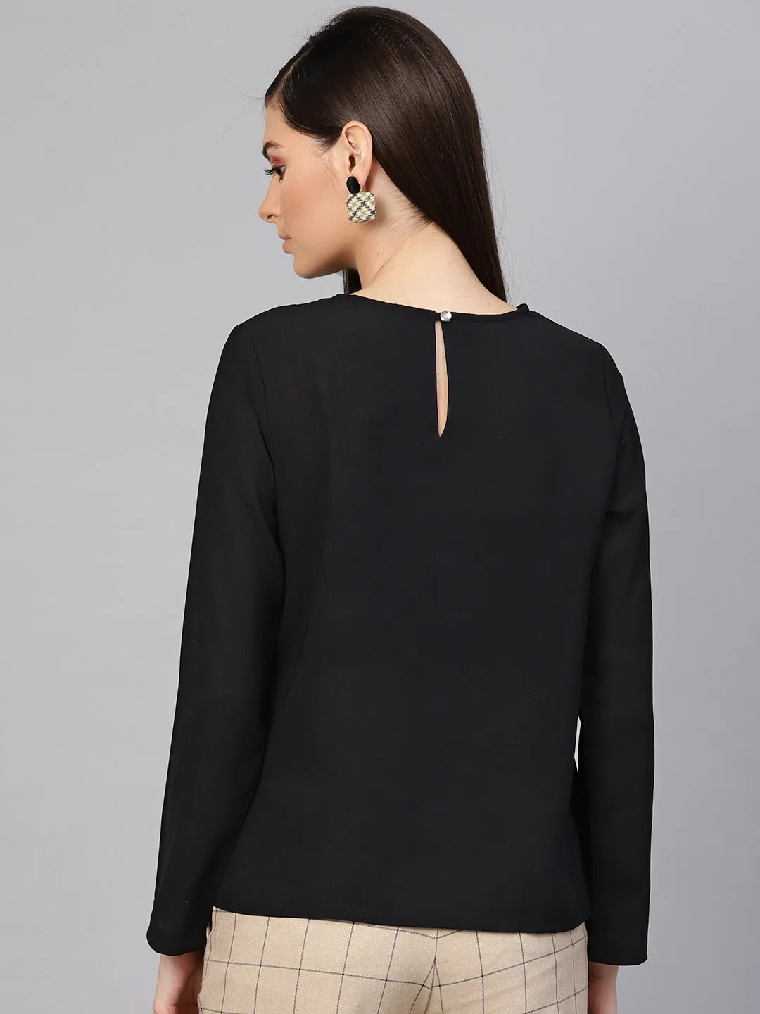 Women Black Front Tie Top