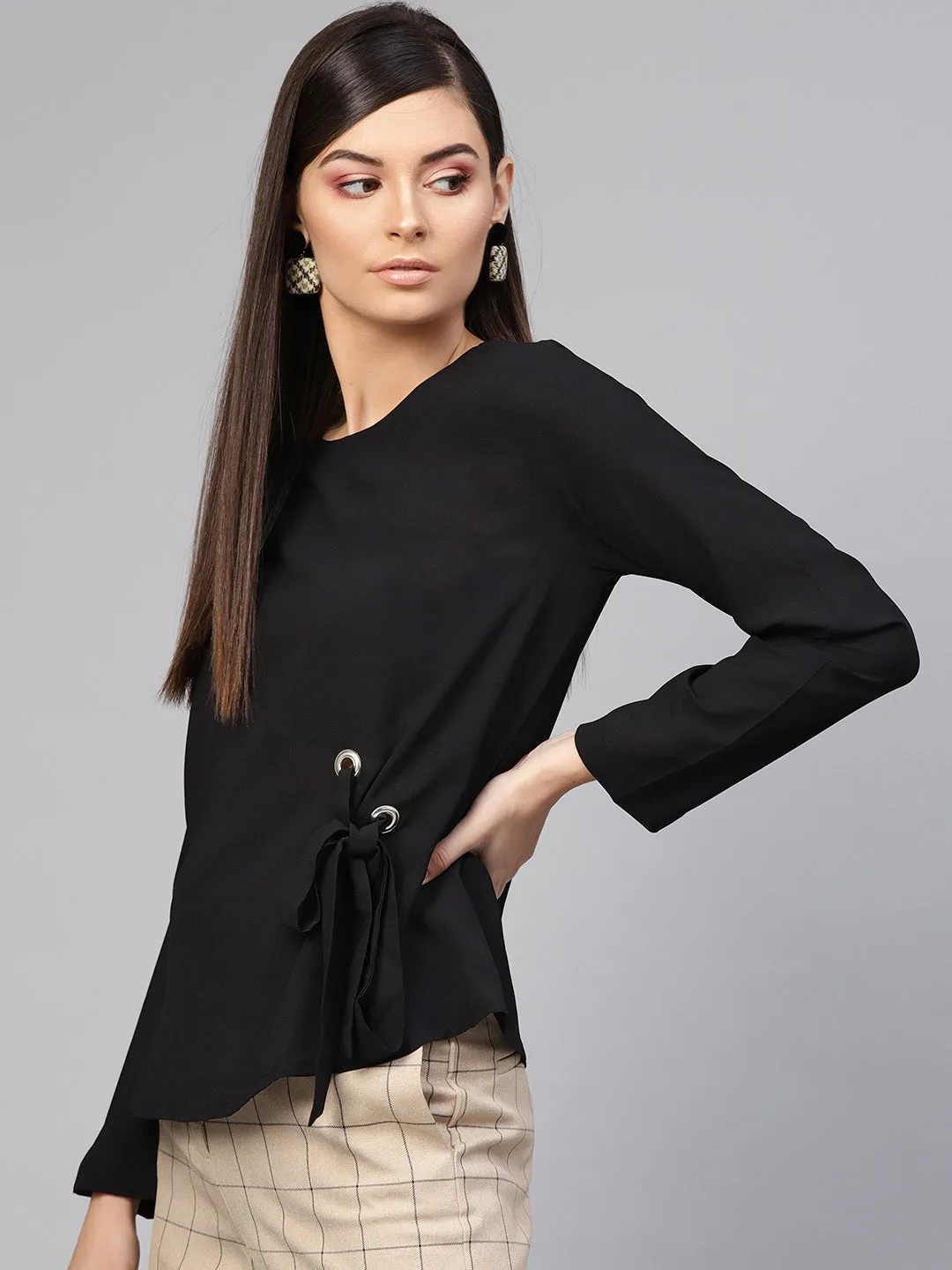 Women Black Front Tie Top