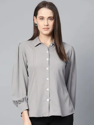 Women Grey Regular Fit Crinkled Effect Casual Shirt