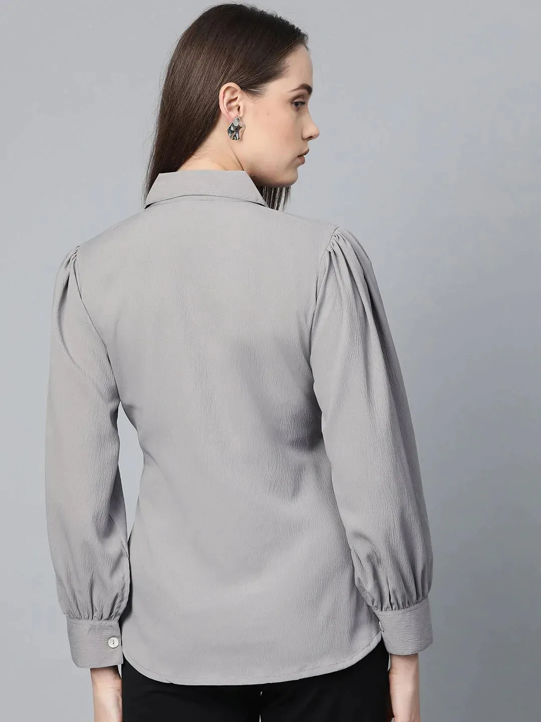 Women Grey Regular Fit Crinkled Effect Casual Shirt