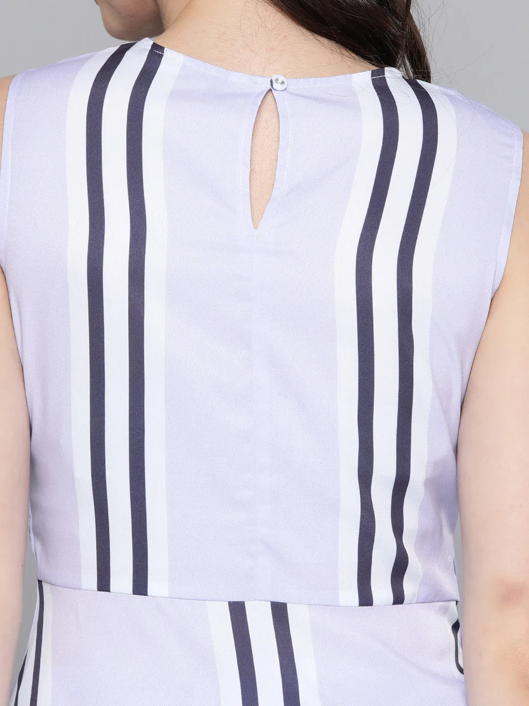 Women Lavender Stripe Side Knot Detail Top