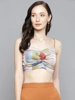 Women Multicolour Striped Strappy Crop Top