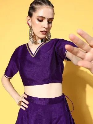 Women Purple V Neck Crop Top