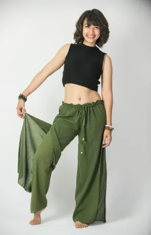 Women's Thai Harem Double Layers Palazzo Pants in Solid Green