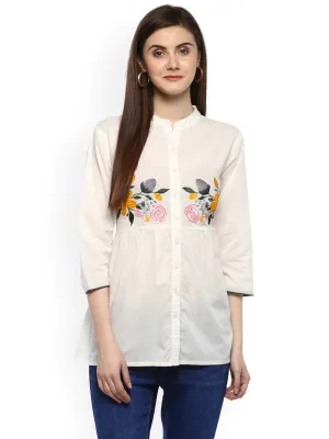 Women'S White Solid Shirt Style Top