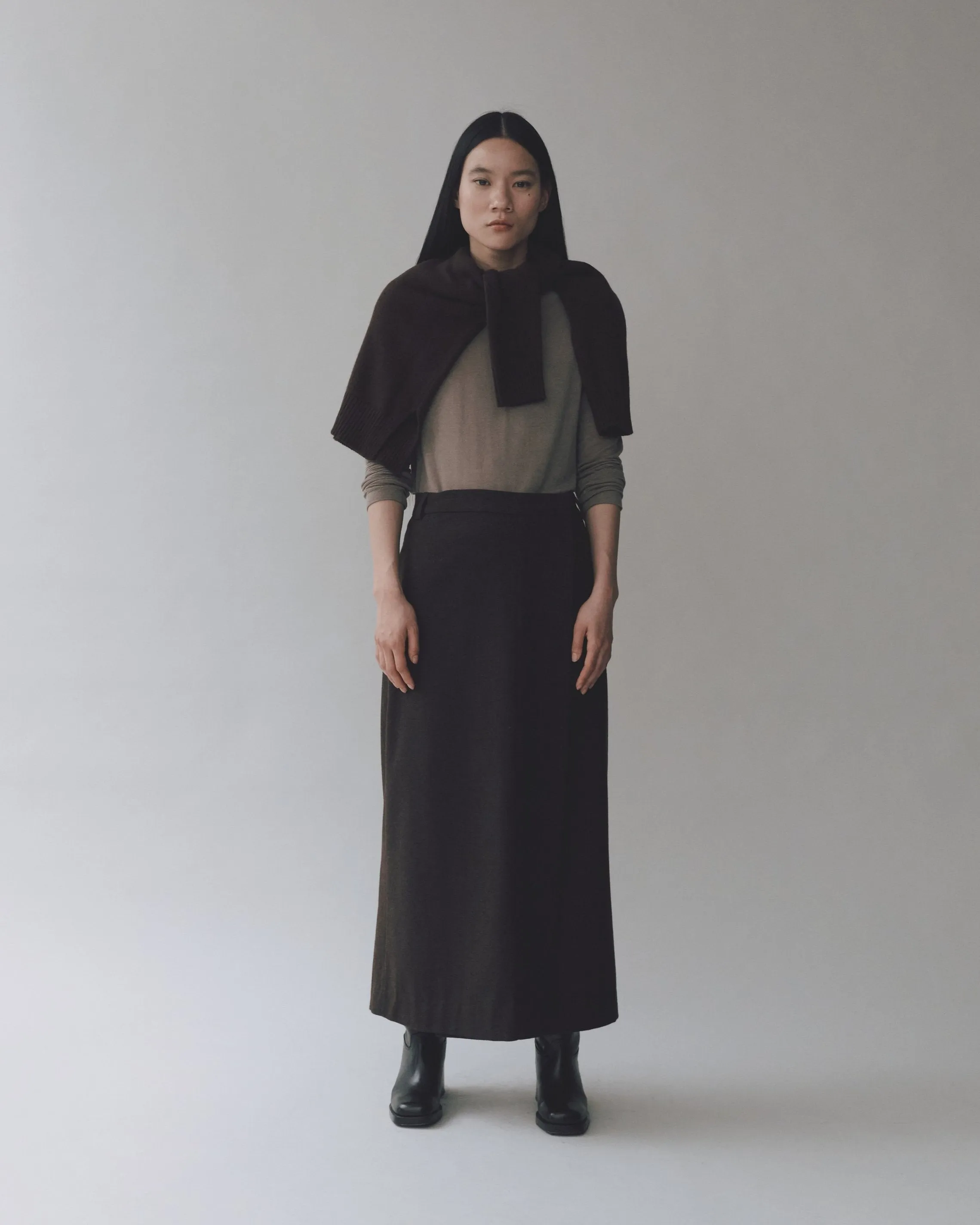 WOOL BLEND MAXI WRAP SKIRT