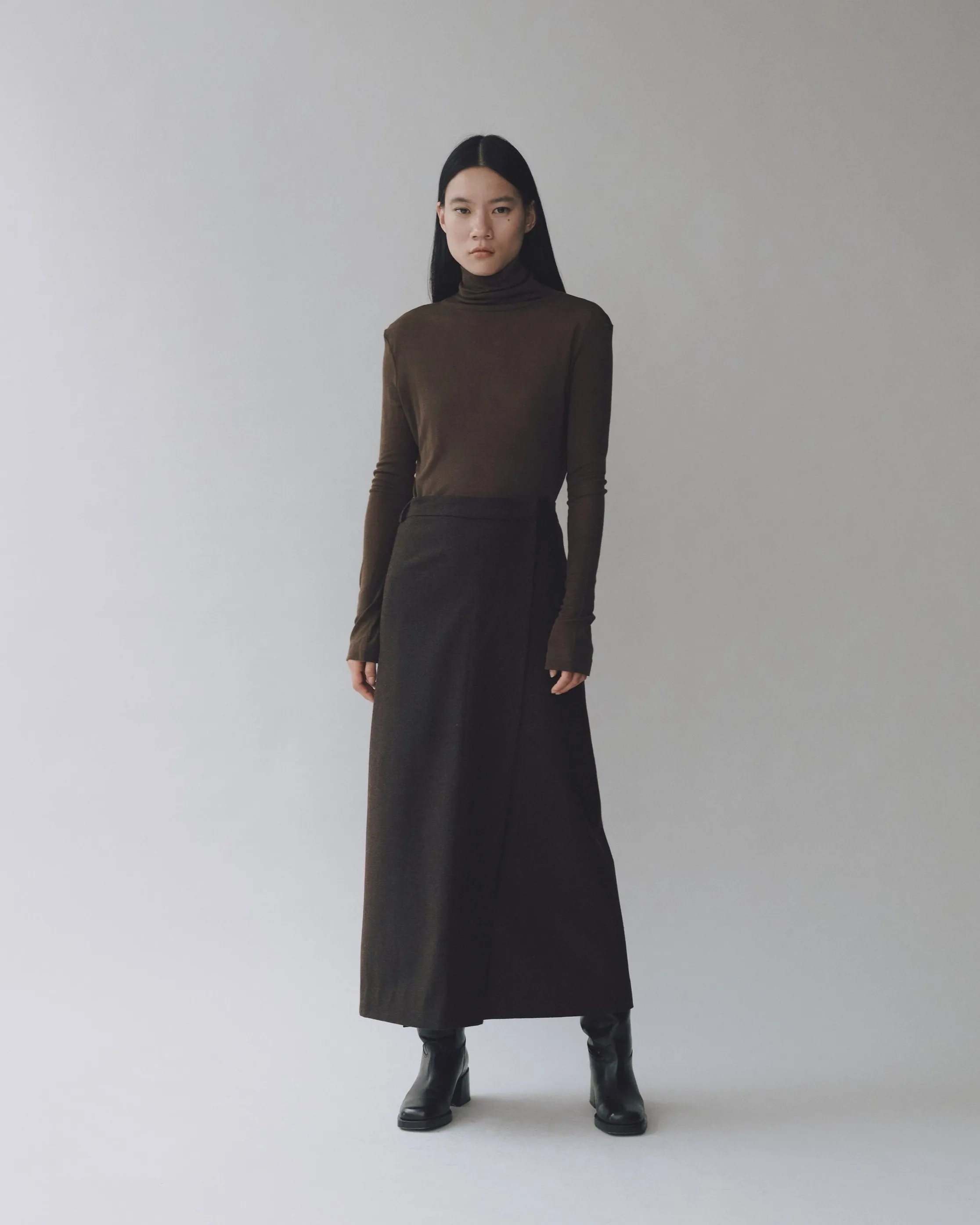 WOOL BLEND MAXI WRAP SKIRT