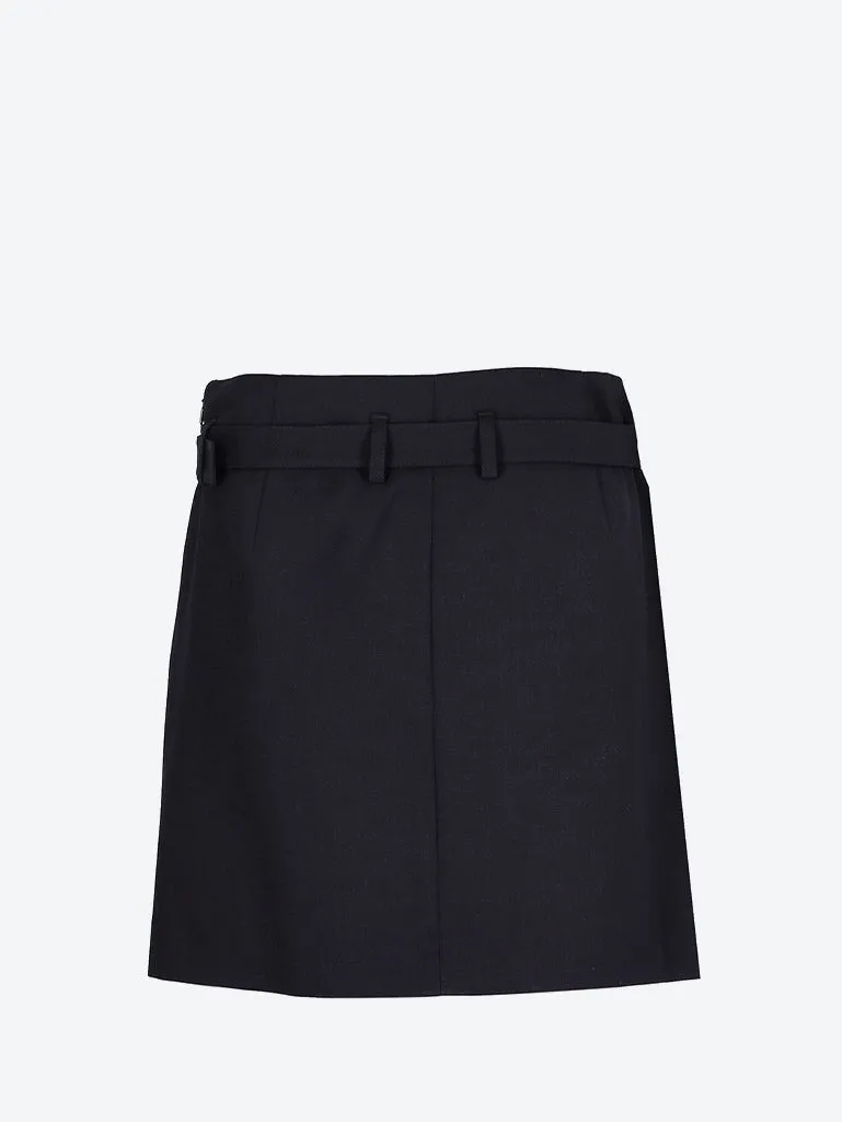 Wool mini belt skirt